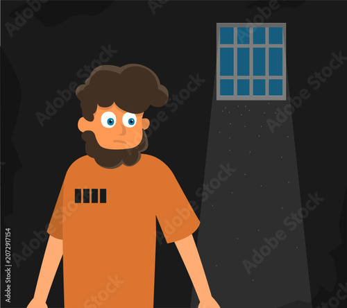 Prisoner, flat vector illustration of prison cell