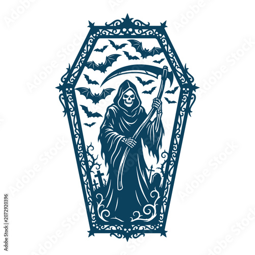 Grim Reaper Coffin Halloween Vector Illustration