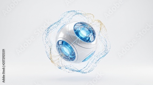 A futuristic artificial intelligence core glows brightly surrounded by swirling energy patterns.