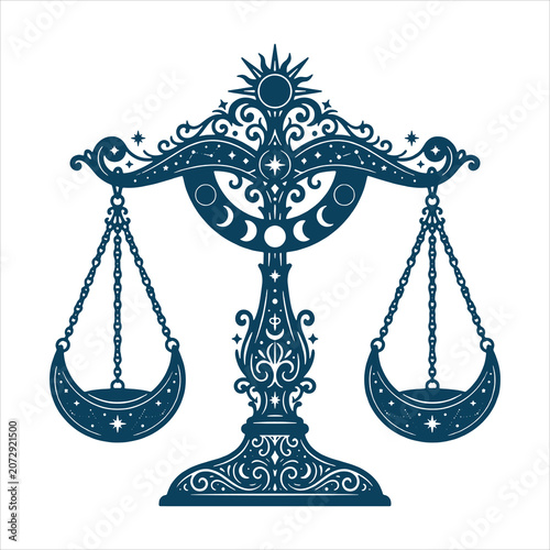 Ornate Libra Scales Vector Illustration Vintage Balance Symbol