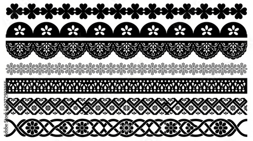 Set of Decorative Black Lace Borders and Dividers Silhouette Vector Illustrations