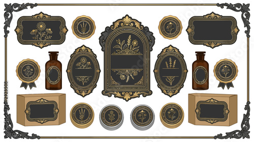 Vintage Botanical Labels, Bottles & Packaging - Decorative Emblems