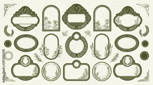 Vintage Decorative Frames & Borders Collection - Ornate Botanical Flourishes