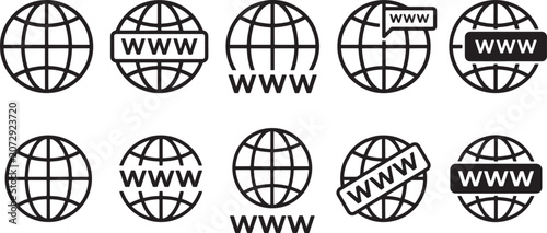 web icons, globe with www sign, world wide web symbols, internet connection signs, vector illustration