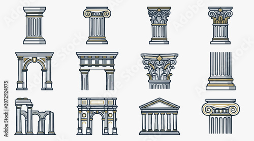 Canvas-taulu Professional Set of Classical Architecture Columns and Structures in Monochrome