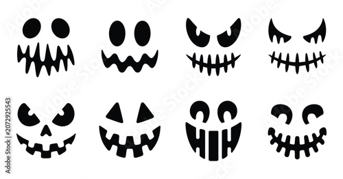 Bild auf Leinwand Halloween Jack-o'-lantern Faces: A collection of spooky and varied carved pumpkin faces, perfect for the Halloween season and creating a festive atmosphere