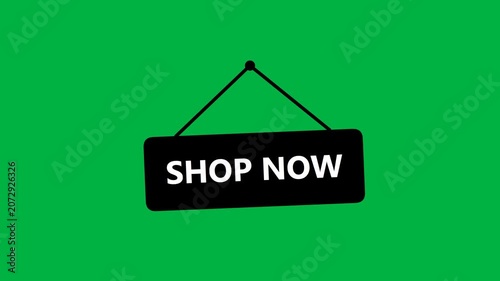 Shop Now Hanging Sign Banner on Green Screen Background