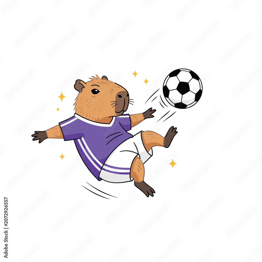 Obraz premium Capybara soccer player performing a bicycle kick in mid-air