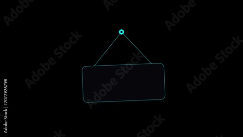 Neon Hanging Sign Outline on Dark Background with Futuristic Glow Effect