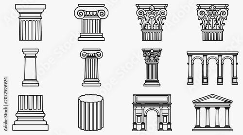 Valokuva Corporate Collection of Classic Black and White Architectural Column Styles and