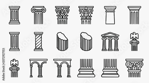 Valokuva Modern Black and White Line Art Collection of Classical Architectural Columns an