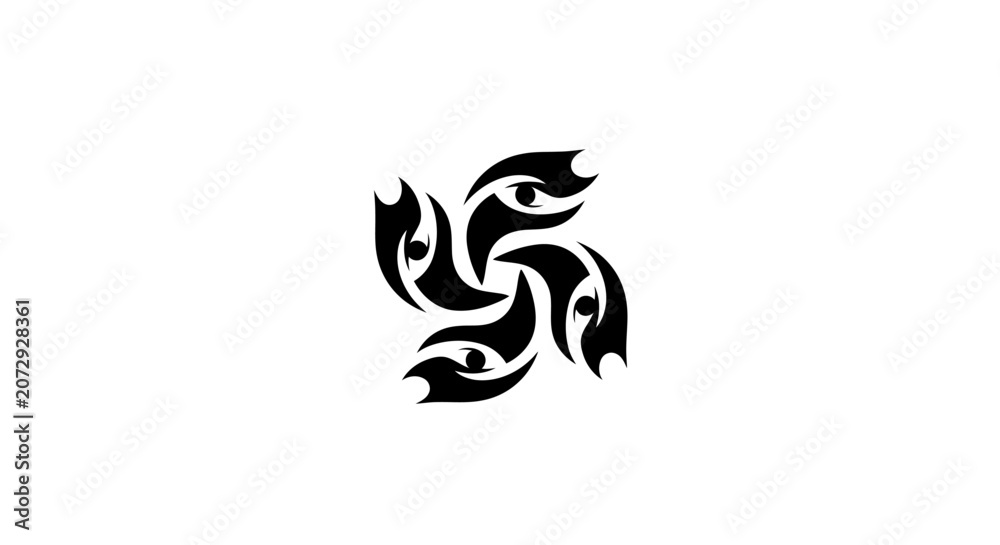 Fototapeta premium Circular eagle head swirl black silhouette logo.