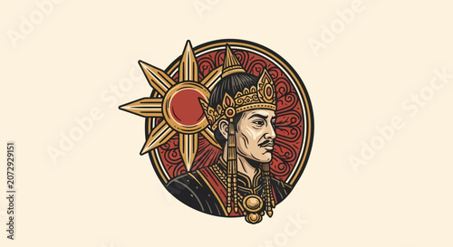 Fényképezés King wearing crown and gold jewelry.