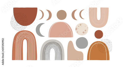 Boho Abstract Shapes Moon Phases Arches Mid Century Modern Design