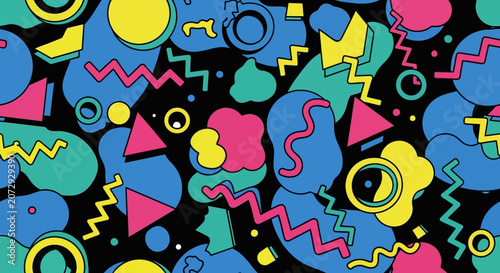 Retro 80s Memphis Pattern - Geometric Shapes, Bold Colors, Abstract Background