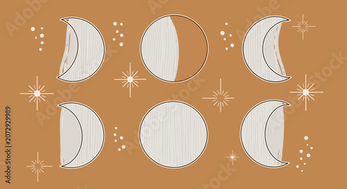 Celestial Phases: Moon Cycles and Starry Background