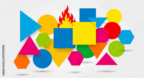 Fiery Abstract Shapes of Various Colors and Forms on White Background