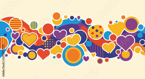 Retro Pop Art Heart Pattern - Vibrant Abstract Shapes and Colors