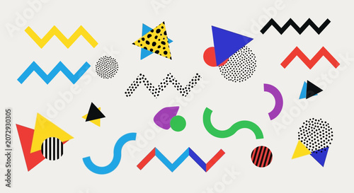 Retro Memphis Style Abstract Shapes, Geometric Patterns, Memphis Design Elements