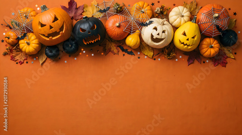 Halloween Pumpkins and Decorations on Isolated Still Life on a transparent background