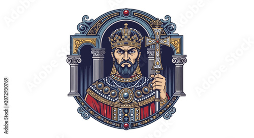 Fotografie Medieval King with Crown and Scepter.