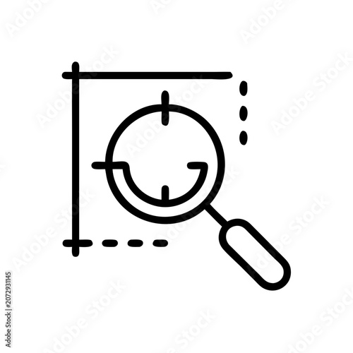 Vector artboard zoom with magnifying glass and dotted line target icon.