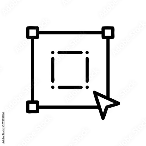 Vector artboard select with cursor and dotted line square icon design.