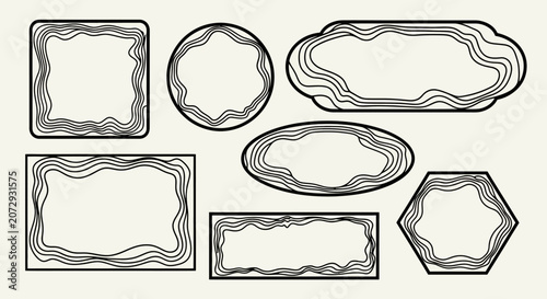 Set of abstract graphic frames with wavy lines, design elements
