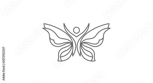 Elegant line art butterfly logo with central human figure silhouette.