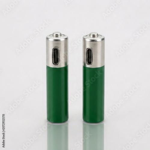 Two green rechargeable AAA lithium batteries with built-in USB-C charging ports on a white background