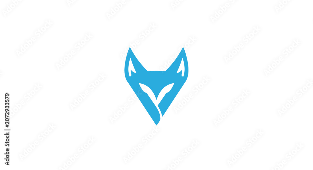 Obraz premium Geometric blue fox head modern logo icon.