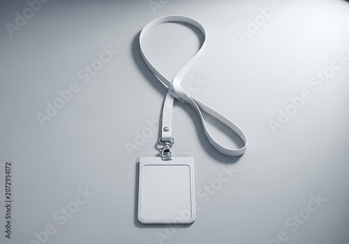 Blank white id card holder with lanyard mockup