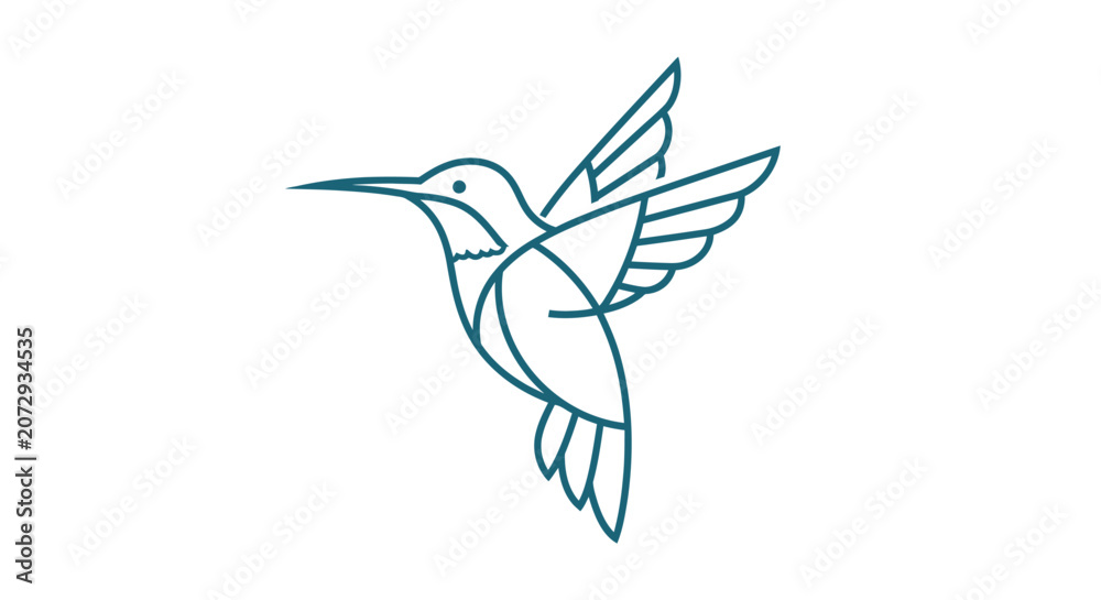 Fototapeta premium Geometric hummingbird line art logo in teal color.
