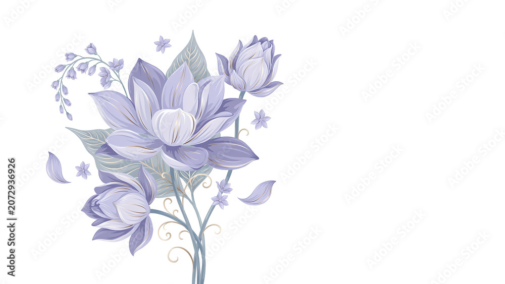 Obraz premium Water lily floral with butterflies isolated on a transparent background, floral delicate petals, pastel shades