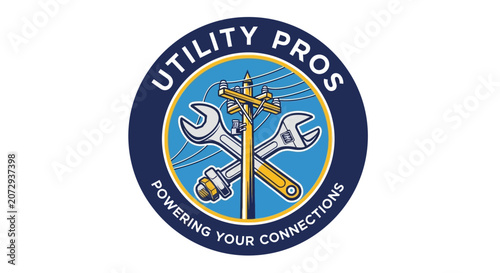 Utility Pros Logo Emblem with Crossed Wrenches and Power Pole