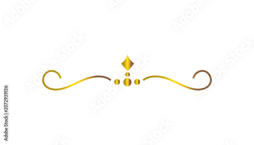 Elegant golden decorative divider flourish with a central diamond and swirling lines, isolated on transparent background