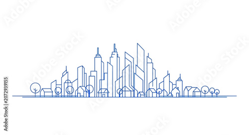 Modern City Skyline Geometric Line Art - Urban Landscape Outline