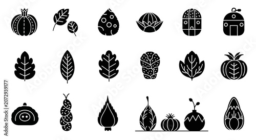 Organic Vegetable and Leaf Icons Collection