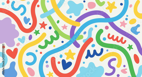 Colorful Doodles and Shapes Background, Playful Abstract Pattern