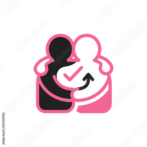 Two abstract figures hugging, symbolizing connection and agreement