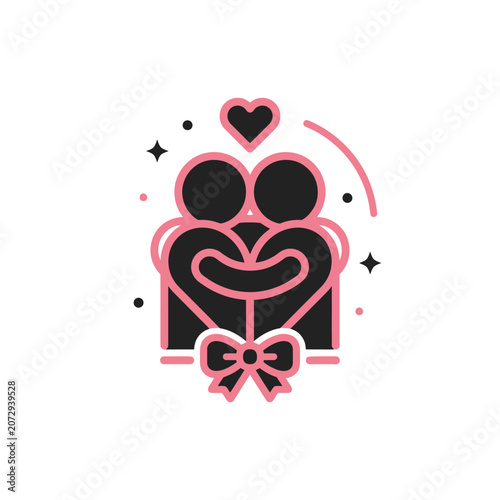 Couple Hugging Gift Box Heart Icon - Love and Celebration