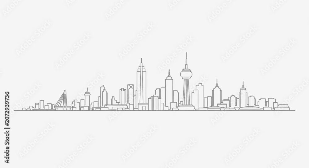 Fototapeta premium Modern City Skyline Line Art - Abstract Urban Landscape Drawing