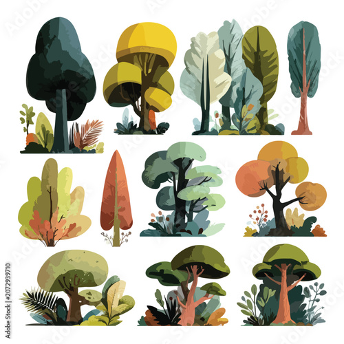 set of trees in autumn