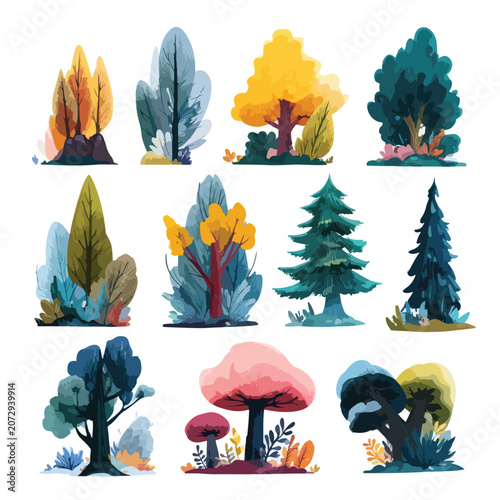 set of trees in autumn