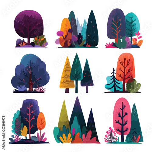 set of trees in autumn