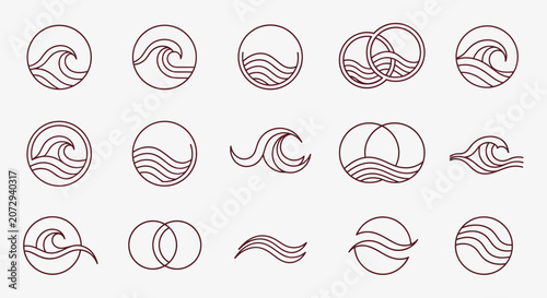 Set of Abstract Wave Icons, Circular and Linear Designs