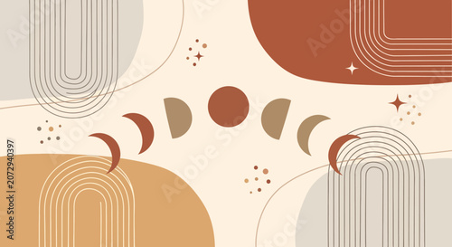 Boho Moon Phases Abstract - Mid Century Modern Geometric Pattern
