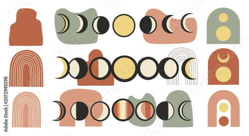 Boho Moon Phases Abstract Shapes Terracotta Sage Green Yellow