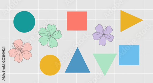 Geometric Shapes and Flowers - Colorful Abstract Pattern