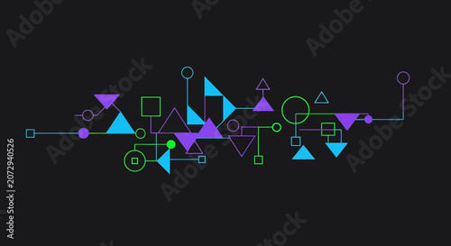 Geometric network abstract design with neon shapes and lines